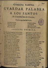 Portada:Guardar palabra a los santos / de don Sebastian de Olivares