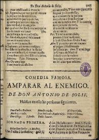 Portada:Amparar al enemigo [1681] / de Don Antonio de Solís