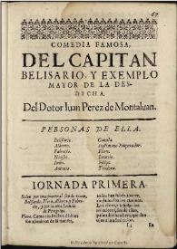 Portada:El Capitan Belisario, y exemplo mayor de la desdicha / del Dotor [sic] Iuan Perez de Montaluan