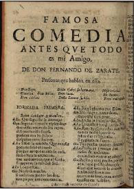 Portada:Antes que todo es mi amigo [1675?] / de Don Fernando de Zarate