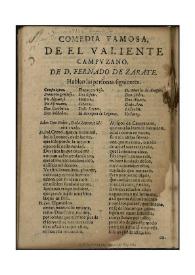 Portada:El valiente Campuzano [1661] / de D. Fernando de Zarate