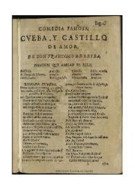 Portada:Cueba, y castillo de amor / de Don Francisco de Leyba
