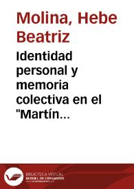 Portada:Identidad personal y memoria colectiva en el "Martín Fierro" / Hebe B. Molina