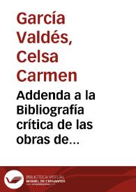 Portada:Addenda a la Bibliografía crítica de las obras de Francisco Bernardo de Quirós / Celsa Carmen García Valdés