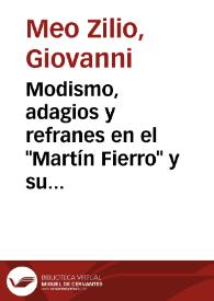 Portada:Modismo, adagios y refranes en el "Martín Fierro" y su posible versión al italiano / Giovanni Meo Zilio