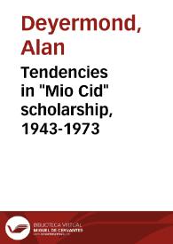 Portada:Tendencies in \"Mio Cid\" scholarship, 1943-1973 / A. D. Deyermond