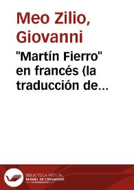 Portada:\"Martín Fierro\" en francés (la traducción de Verdevoye) : los juegos de palabras / Giovanni Meo Zilio
