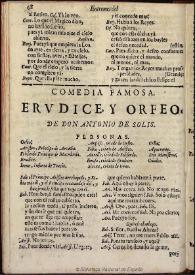 Portada:Erudice y Orfeo [1681] / [Antonio de Solís[