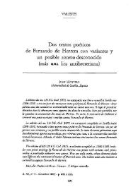 Portada:Dos textos poéticos de Fernando de Herrera con variantes y un posible soneto semidesconocido (más una lira antiherreriana) / Juan Montero