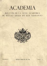 Portada:Academia : Boletín de la Real Academia de Bellas Artes de San Fernando. Primer semestre de 1958. Número 6. Preliminares e índice