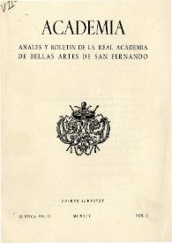 Portada:Academia : Boletín de la Real Academia de Bellas Artes de San Fernando. Primer semestre 1954. Número 3. Preliminares e índice