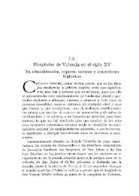 Portada:Hospitales de Valencia en el siglo XV : su administración, régimen interior y condiciones higiénicas / José Rodrigo Pertegás