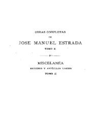 Portada:Obras completas de José Manuel Estrada. Tomo X