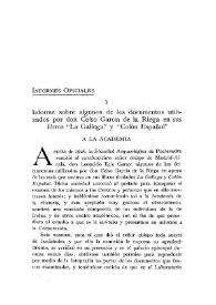 Portada:Informe sobre algunos de los documentos utilizados por don Celso García de la Riega en sus libros "La Gallega" y "Colón Español" / Comisión Académica