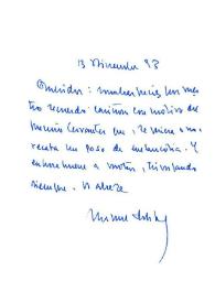 Portada:Carta de Miguel Delibes a Francisco Rabal. 13 de diciembre de 1993