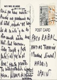 Portada:Postal de Nuria Espert a Francisco Rabal. 27 de noviembre de 1972