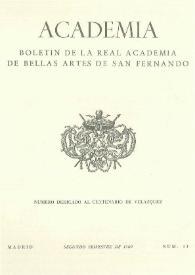 Portada:Academia : Boletín de la Real Academia de Bellas Artes de San Fernando. Segundo semestre 1960. Número 11. Preliminares e índice