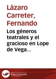 Portada:Los géneros teatrales y el gracioso en Lope de Vega (1988) / Fernando Lázaro Carreter