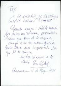 Portada:Fax de Francisco Rabal a Gloria Lozano. Cuernavaca, 11 de mayo de 1996