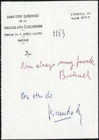 Portada:Tarjeta de Luis Buñuel y Fernando Rey a Francisco Rabal. 1963