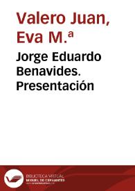 Portada:Jorge Eduardo Benavides. Presentación / Eva M.ª Valero Juan