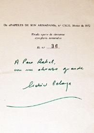 Portada:Dedicatoria de Gabriel Celaya en un ejemplar de su libro \"Cantata en Cuba\" / Gabriel Celaya