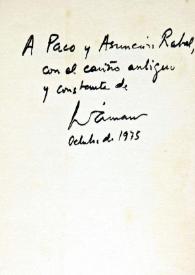 Portada:Dedicatoria de Dámaso Alonso en un ejemplar de su libro \"Poemas escogidos\" / Dámaso Alonso