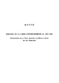 Portada:Museo: Memoria de labor correspondiente al año 1983 (Colecciones de la Real Academia de Bellas Artes de San Fernando)