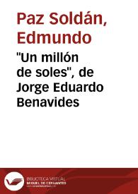 Portada:\"Un millón de soles\", de Jorge Eduardo Benavides / por Edmundo Paz Soldán