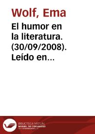 Portada:El humor en la literatura. (30/09/2008). Leído en feria del libro de Medellín. Colombia / Ema Wolf