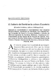 Portada:El Salterio de David en la cultura española : (Estudio histórico, crítico y bibliografíco) / El Conde de Cedillo