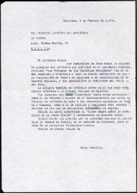 Portada:Carta de Mario J. Gaviria al Director Jurídico del periódico \"La Verdad\". Benidorm, 2 de febrero de 1974