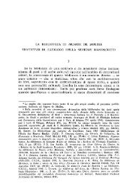 Portada:La biblioteca di Argote de Molina. Tentativo de catalogo della sezione manoscritti / Inora Pepe Sarno