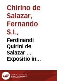 Portada:Ferdinandi Quirini de Salazar ... Expositio in Prouerbia Salomonis... : tomi secundi pars altera