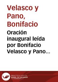 Portada:Oración inaugural leída por Bonifacio Velasco y Pano en el acto solemne de la apertura del curso de 1870 á 1871 en la Universidad de Granada