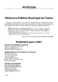 Portada:Boletín Iberoamericano de Teatro para la Infancia y la Juventud, núm. 41 (abril-septiembre 1987). Noticias