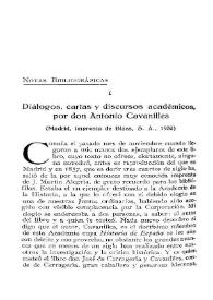 Portada:"Diálogos, cartas y discursos académicos", por don Antonio Cabanilles. (Madrid, Imprenta de Blass, 1932) / el Conde de Cedillo