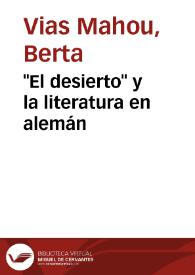Portada:\"El desierto\" y la literatura en alemán / Berta Vias Mahou