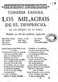 Portada:Los milagros de el desprecio / de un ingenio de la corte