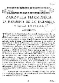 Portada:La harmonia en lo insensible, y Eneas en Italia / de Don Diego de Torres y Villarroel
