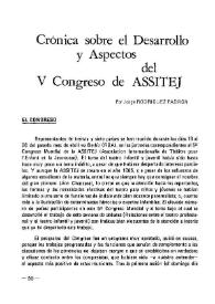 Portada:Crónica sobre el Desarrollo y Aspectos del V Congreso de ASSITEJ / por Jorge Rodríguez Padrón