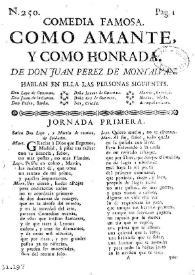 Portada:Como amante y como honrada / de Don Juan Perez de Montalvan
