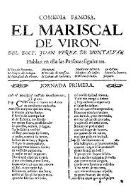 Portada:El Mariscal de Viron / del doct. Juan Perez de Montalvan