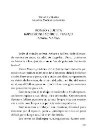 Portada:\"Romeo y Julieta\": impresiones sobre el trabajo / Arantza Moreno, del Taller de Teatro Arantza Moreno (Logroño)