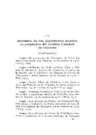 Portada:Inventario de los documentos escritos en pergamino del Archivo Catedral de Valencia. [II] (Continuación) / Elías Olmos Canalda
