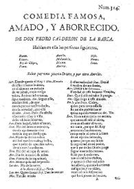 Portada:Amado y aborrecido / de don Pedro Calderon de la Barca