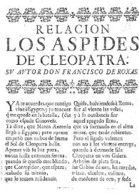 Portada:Los aspides de Cleopatra / su autor don Francisco de Roxas