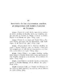 Portada:Inventario de los documentos escritos en pergaminos del Archivo Catedral de Valencia [IV] (Continuación) / Elías Olmos Canalda