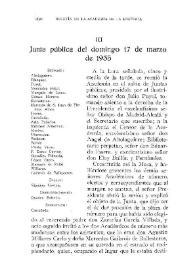 Portada:Junta pública del domingo 17 de marzo de 1935 / Vicente Castañeda