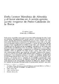 Portada:Doña Leonor Mendoza de Almeida y el furor uterino en \"A secreto agravio, secreta venganza\" de Pedro Calderón de la Barca / A. Robert Lauer